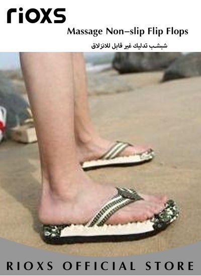 Buy Men's Camo Summer Beach Slippers Flexible Foam Sole Wide Strap Massage Non-slip Flip Flops For Indoor Outdoor Use in UAE