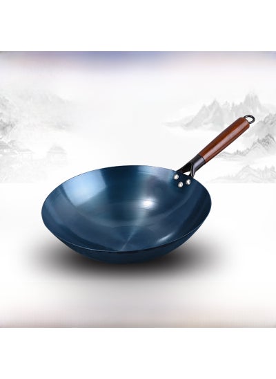 Buy Traditional Iron Wok Non-Stick Uncoated 32cm [round bottom without ears] 1.35 thick wooden handle iron pot [manual boiling pot]] in Saudi Arabia