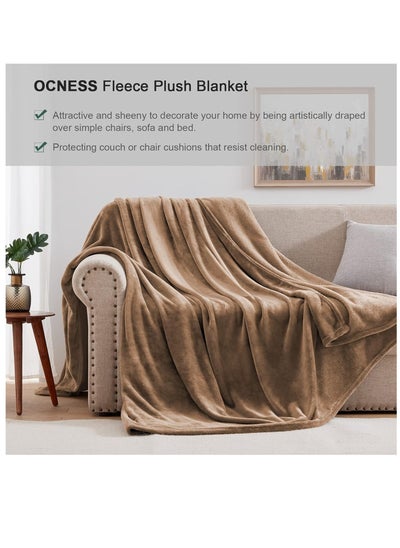 Buy Flannel and microfiber sofa blanket Luxury camel blanket, single size, lightweight and comfortable for bed and sofa, super soft and warm, plain camel color in Saudi Arabia