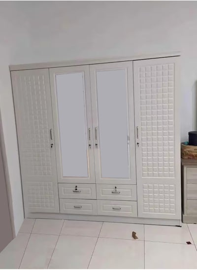 Buy 4 Door Wooden Wardrobe Cabinet Cupboard Engineered Wood Perfect Modern Stylish Heavy Duty Color White in UAE