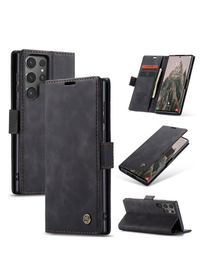 Buy Phone Case Compatible with Samsung Galaxy S24 Ultra with Card Holder High-end Retro Leather Shockproof Protective Wallet Case in Saudi Arabia