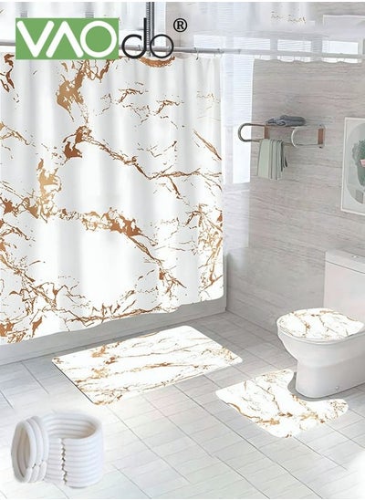 Buy 4PCS Printed Shower Curtain Set Polyester Material Golden Marble Pattern Thickened Shower Curtain Set Includes Floor Mat Toilet Seat Cover Anti-skid Pad At The Bottom of Toilet Ring and Shower Curtain in UAE