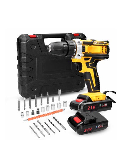 Buy 21V Cordless Electric Drill Brush Motor 2 Speeds Adjustment 18 Gears of Torque Adjustable Holes Drilling Machine in Saudi Arabia