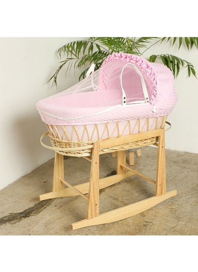 Buy Moses Basket Cot Pink Color with Rocking Stand Natural in Saudi Arabia