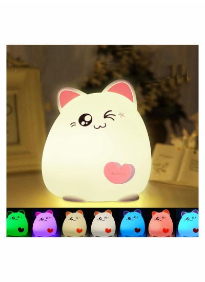 Buy Night Light for Kids, Soft Silicone Baby with Touch Sensor, Bedside Lamps Quick USB Charging Port, 7 Colors Change Little Kitten Lights, Animal Shape Lamp in UAE