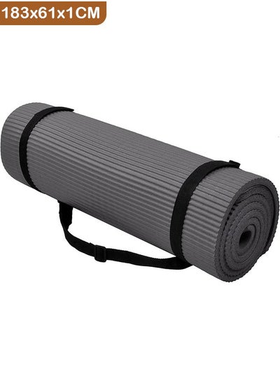 Buy Non-Slip yoga mat Anti-Tear Exercise Mat With Carrying Strap 183x61x1cm Grey in Saudi Arabia