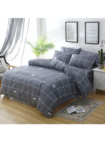 اشتري 4-Piece Geometric Design Duvet Cover Set Cotton Grey 200x230cm في السعودية