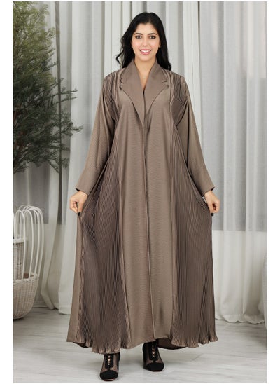 Buy Brown abaya with a turn-down collar and pleats on the sides in Saudi Arabia