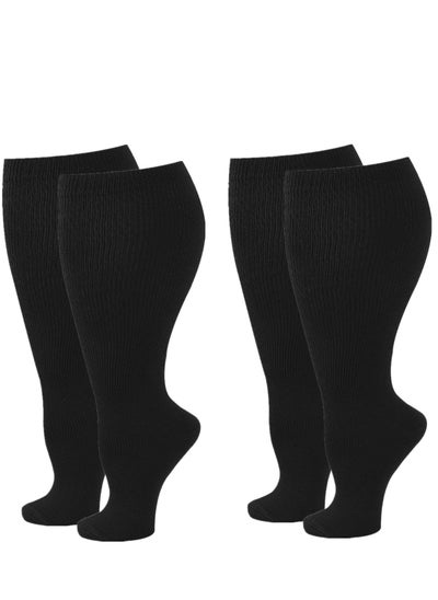 اشتري Wide Calf Compression Socks for Women Men, 2 Pairs Plus Size Extra Large Size Support Socks Stockings Reduces Swelling & Pain for Nurses Running Pregnant Travel Flight 20-25 mmHg（XL） في الامارات