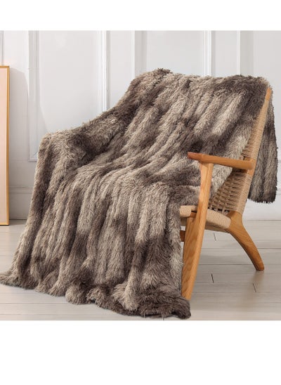 اشتري Decorative Extra Soft Faux Fur Throw Blanket 50" x 63", Solid Reversible Fuzzy Lightweight Long Hair Shaggy, Fluffy Cozy Plush Fleece Comfy Microfiber Fur Blanket for Couch Sofa Bed, Tie Dye Brown في السعودية