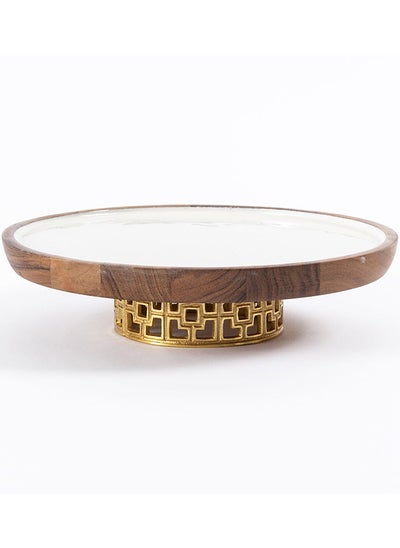 اشتري Damask Large Wooden Serving Dish, White & Gold - 30 cm في الامارات