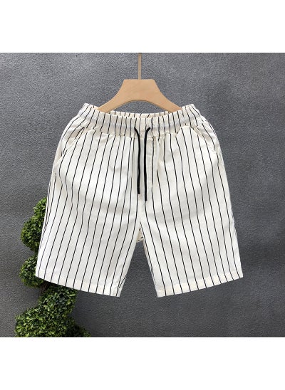 Buy Fashion Striped Shorts Men Summer Slim Fit 2024 Casual Knee-length D124 white in Saudi Arabia