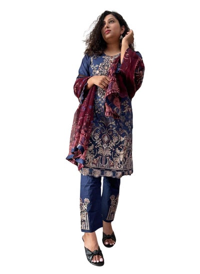 Buy 3 pc Ethnic Suit set-Blue in UAE