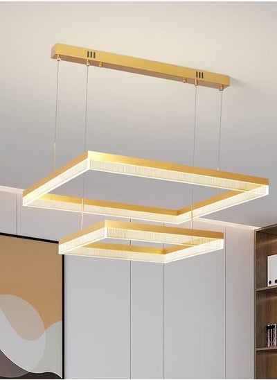 Buy 2 Square Chandelier Dining Room, LED Modern Gold 60cm Side Length Dimmable Chandelier Lamp, Chandelier Light Fixture for Living Room, Bedroom,3000-6000K,72W in UAE