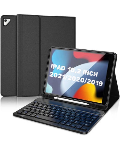 Buy Keyboard Case For iPad 10.2” 9th/8th/7th Generation With Pencil Holder Detachable Wireless Bluetooth Keyboard, Folio Stand Cover For iPad 10.2 inch (2021/2020/2019) Black in UAE