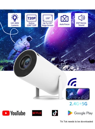Buy Portable Projector Home office Outdoor HD 2.4 & 5G Double WIFI Android11.0 with YouTube Netflix Google Play Download TikTok Compatible with TV Stick HDMI USB PS5 iOS PS4 SmartPhone in Saudi Arabia