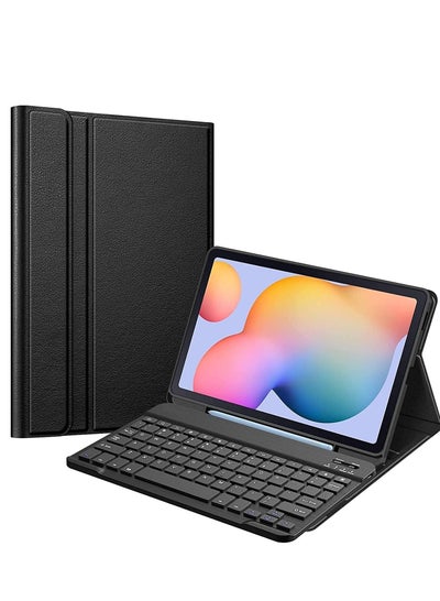 اشتري 3 Fold Wireless Bluetooth Keyboard Stand Pen Holder Detachable Tablet Cover Case For Samsung Galaxy Tab S6 Lite 10.4 Inch 2020 Model SM-P610 Black في الامارات