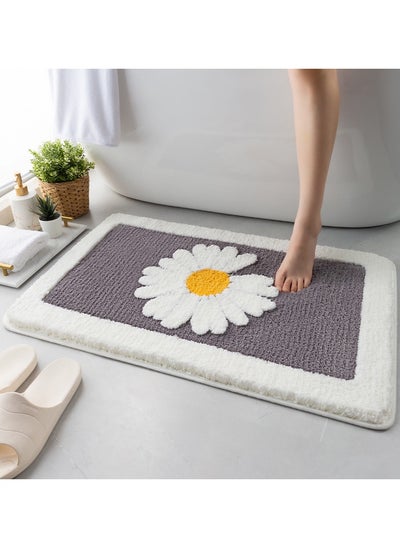 Buy Bathroom Rug Ultra Soft Microfiber Bathroom Mats Extra Absorbent Bath Rugs Machine Washable/Dry, Non-Slip Bathroom Carpet for Tub Bathroom and Shower 50 x 80 cm (Daisy-Light Grey) in Saudi Arabia