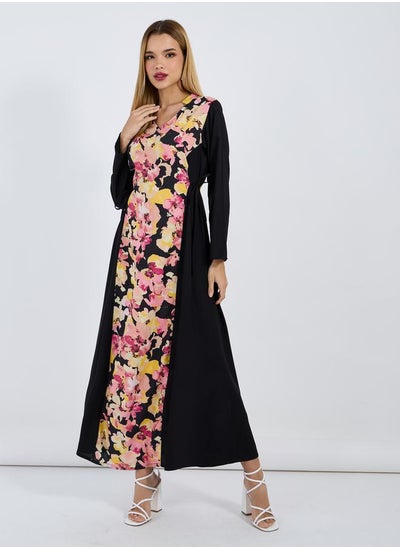 Buy Floral Front Panel Jalabiya with Side Tie Up Detail in Saudi Arabia