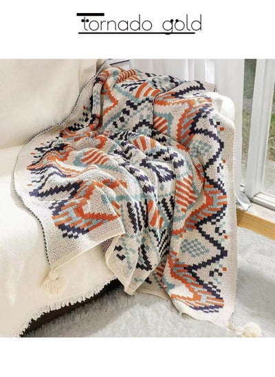 Buy Knitted blanket Bohemian Air Conditioning Blanket Blanket Full Body Shawl Nap Blanket Multi-colored 130x170cm in Saudi Arabia