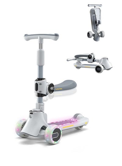 Buy 3-in-1 Kick Scooter Upgraded Adjustable Height Handlebars and Removable Seat 3 LED Music Lighted Wheels and Anti-Slip Deck in Saudi Arabia