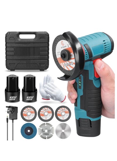 Buy Angle Grinder Tool, Mini Angle Grinder, Cordless Electric Angle Grinding Tool 12V 19500RPM with 2PCS 2000mAh Battery, Nylon Cutting Blade-s/Grinding Disc/Metal Cutting Disc in Saudi Arabia