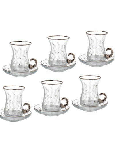 Buy A tea set of 6 tea cups + 6 Turkish crystal tea saucers with distinctive, elegant and modern designs in Saudi Arabia