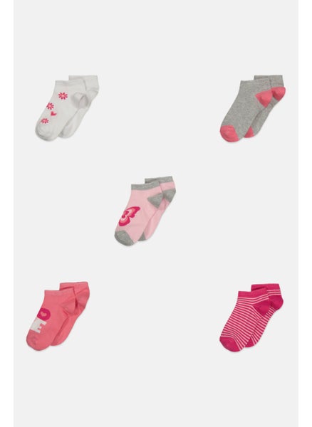 اشتري Kids Girl 5 Pair Stripe Ankle Socks, Pink/White Combo في الامارات