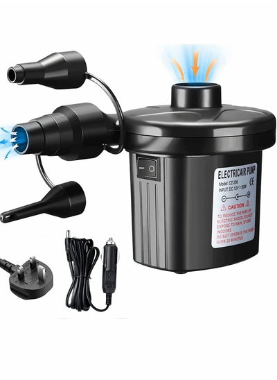 اشتري Electric Air Pump, Portable Quick-Fill Air Pump with 3 Nozzles,Car 240V/12V DC,Inflator/Deflator Air Mattress Pumps في السعودية