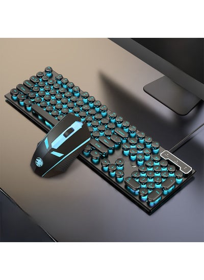 اشتري Vintage Punk Keyboard  Mouse for Gaming and Office Black blue single Keyboard + Mouse في السعودية