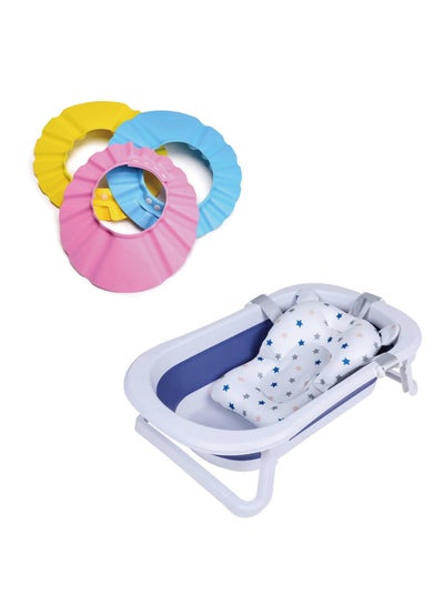 Buy 2 in 1 Bath Safety Kit Includes 1 x Baby Bath Pad and 3 x Baby Bath Caps with Ear Eye and Mouth Protection in UAE