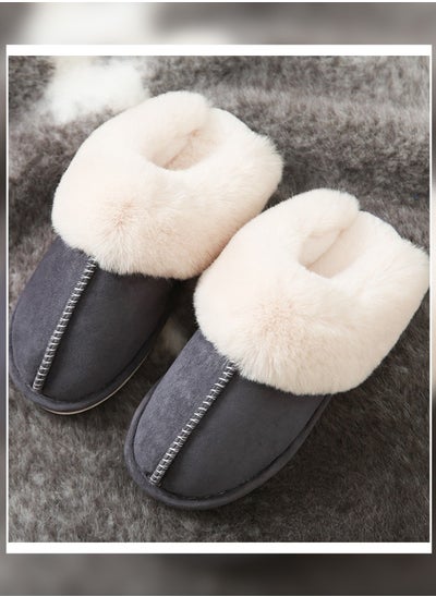 Buy Men Winter Flat Bedroom Slippers Memory Foam Slippers Fluffy Slippers Warm Soft House Slippers for Men Non-Slip Indoor Outdoor Dark Grey in Saudi Arabia