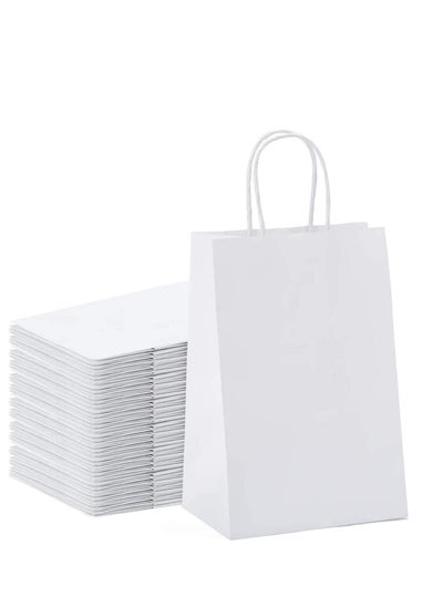 Buy [24 Bags] Kraft Paper bags with handles, 15 x 11 x 6 cm White Gift bags for Birthday Party Favors, Weddings, Merchandise, Goodies, Baby Shower in UAE