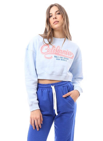 اشتري Light Blue Printed "California" Cropped Sweatshirt في مصر