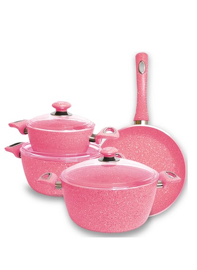 Buy 7-Piece Granite Cookware Set with Ultra Non-Stick Coating - Includes 3 Lids, 1 Pan, 3 Pots - Durable, Scratch-Resistant, and Heat-Efficient - Available in 3 Stylish Colors in Saudi Arabia