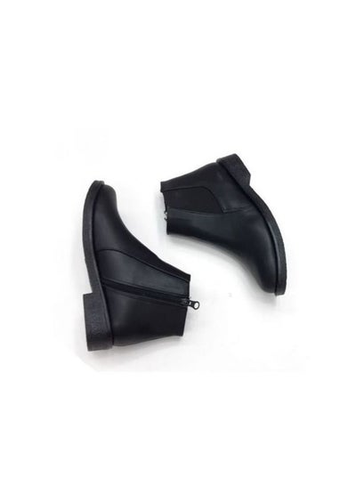 Buy Lifestylish G-47 Ankle boot flat leather Elastic and zip - Black in Egypt