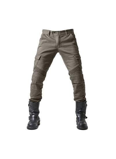 Buy Riding Jeans Motorcycle Drop-resistant Protective Breathable Wear-resistant Four Seasons Workwear Pants for Men Army Green in Saudi Arabia