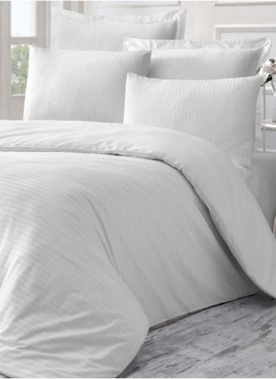 Buy 5-Piece Hotel Style White Striped Comforter Set Single Size 120x200cm White in Saudi Arabia