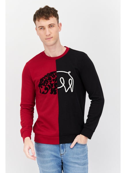 Buy Men Crew Neck Long Sleeve Embroidered Sweatshirt, Black/Red in UAE