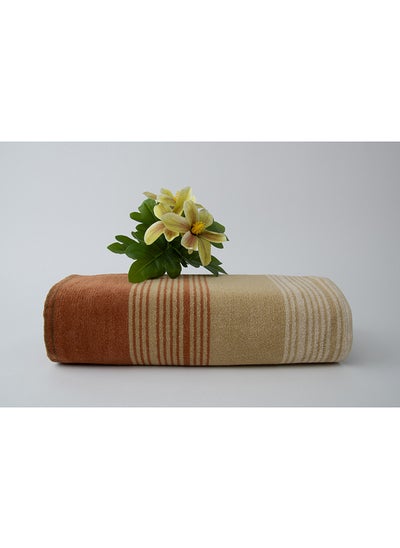 Buy Zooni 500 Gsm 100% Cotton-Pile To Pile Velor Stripe1 Bath Sheet 80X160 CmSoft Touch Extra Absorbent-Brown in UAE