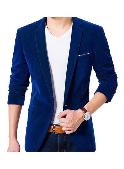 Buy Lapel Collar Button Jacket Sapphire Blue in Saudi Arabia