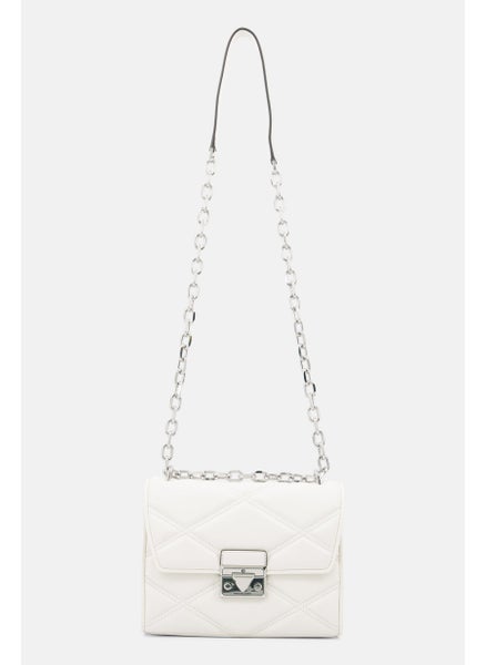 Buy Women Quilted Cross Body Bag 18 H x 24 L x 8 W cm, Off White in UAE