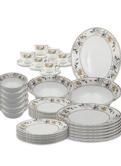 Buy Danny home Opalware 39 Pcs Dinnerware set of 6 Dinner plate 6 Dessert plate 6 Soup plate  6 Bowl 1 Medium Salad bowl 1 Large serving bowl 1 Large serving plate 6+6 cup & saucer in UAE