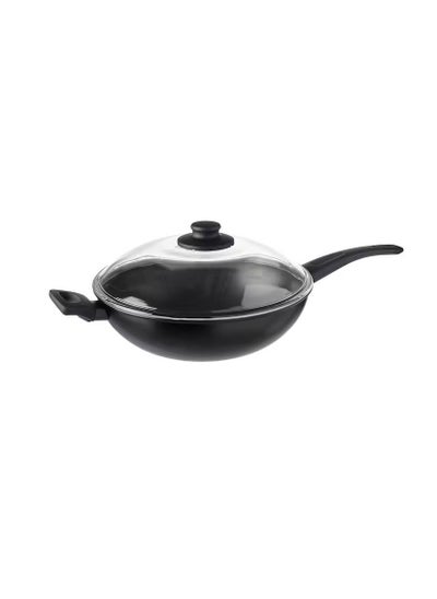 Buy Wok with lid, black28 cm in UAE