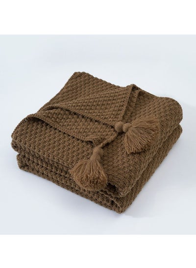 Buy Tassel Design Warm Blanket Polyester Brown 130x170cm in Saudi Arabia