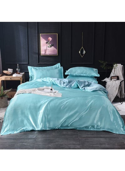 اشتري King Size Pure Silk Bed Sheet Set 4 Pieces Soft and Breathable Luxury Bed Sheet Set Includes 1 Quilt Cover 1 Bed Sheet and 2 Pillow Cases Solid Color (Light Blue, 230x250 cm) في الامارات