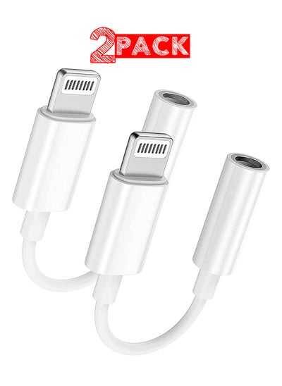 Buy 2Pack Lightning to 3.5mm AUX Jack Adapter Cable for iPhone to Headphone Converter / White Colour in UAE