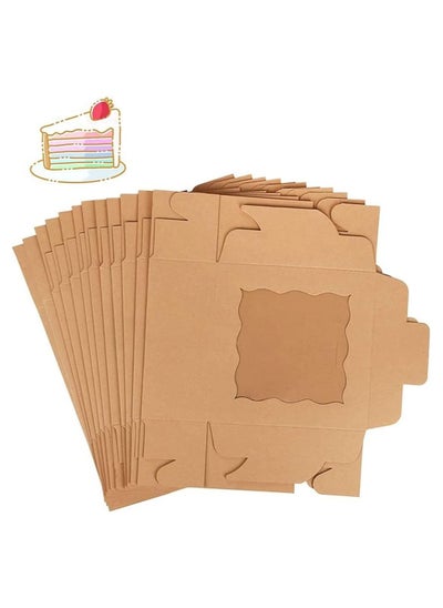 Buy Cake Box 20 Pcs 4 x 4 x 2.5 Inches Brown Cookie Boxes with PVC Window Paper Bakery Boxes Pastry Boxes Cupcake Boxes for Pies Donuts Cookies and Muffins in Saudi Arabia