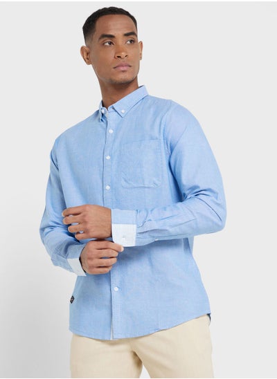 Buy Thomas Scott Men Blue Slim Fit Pure Cotton Casual Sustainable Shirt in UAE