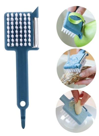 اشتري Vegetable & Fruit Peeler with Cleaning Brush Ginger Garlic Grinding Grater Can Opener Kitchen Hanging Slicer Cutter (Dark Blue) في الامارات